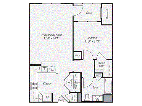 a floor plan of a 1 bedroom floor plan