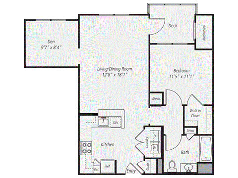 a floor plan of a studio apartment with a bedroom and a living room