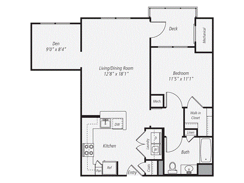 a floor plan of a 1 bedroom floor plan with a bathroom and a living room