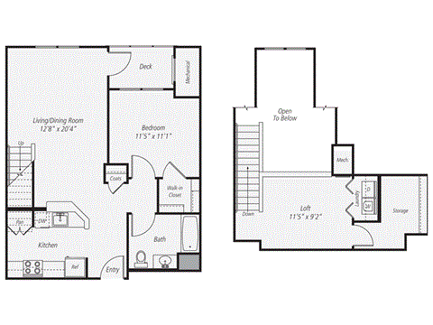 a floor plan of an open floor plan with two bedrooms and a bathroom