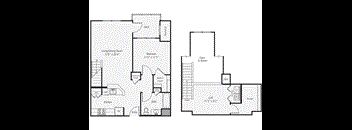 a floor plan of an open floor plan with two bedrooms and two bathrooms and a