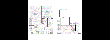 a floor plan of an open floor plan with two bedrooms and a bathroom