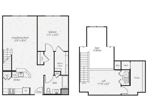 a floor plan of an open floor plan with two bedrooms and a bathroom