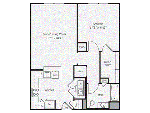 a floor plan of a studio apartment with a bedroom and a living room