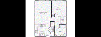 a floor plan of a studio apartment with a bedroom and a living room