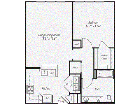 a floor plan of a studio apartment with a bedroom and a living room