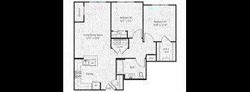 a floor plan of a house with a bedroom and a living room
