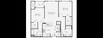 a floor plan of a 1 bedroom floor plan with a bathroom and a living room