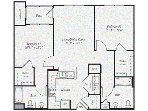 a floor plan of a 1 bedroom floor plan