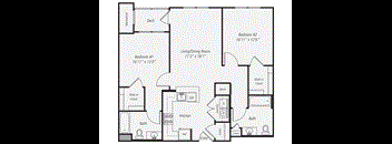 a floor plan of a studio apartment with a bedroom and a living room