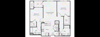 a floor plan of a studio apartment with a bedroom and a living room