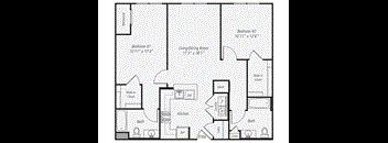 a floor plan of a studio apartment with a bedroom and a living room
