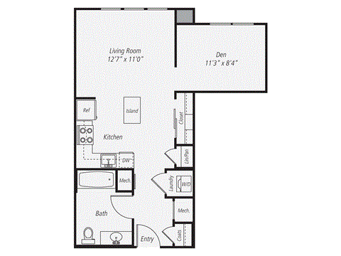 a floor plan of a 1 bedroom floor plan