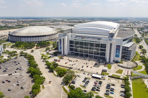 an aerial view of a stadium in Houston