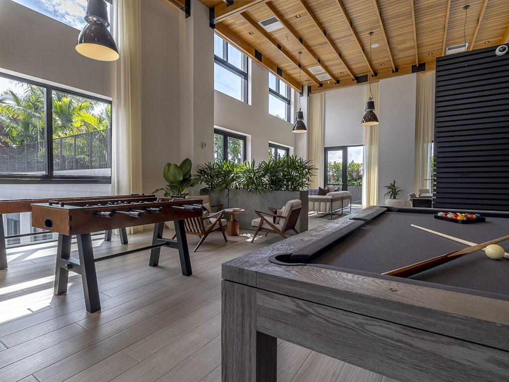 a gaming area with billiards