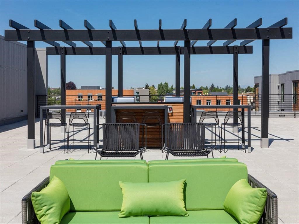 Comfortable couch on the roof top deck at Cook Street Apartments, Oregon