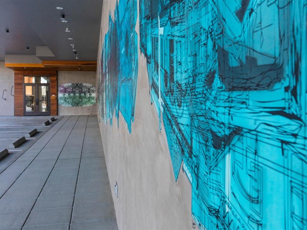 Painted building mural at Cook Street Apartments, Portland, Oregon