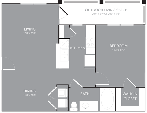 1 bedroom 1 bathroom Floor plan A at Park 3Eighty, Aubrey, TX