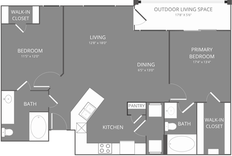 2 bedroom 2 bathroom Floor plan at Park 3Eighty, Texas, 76227