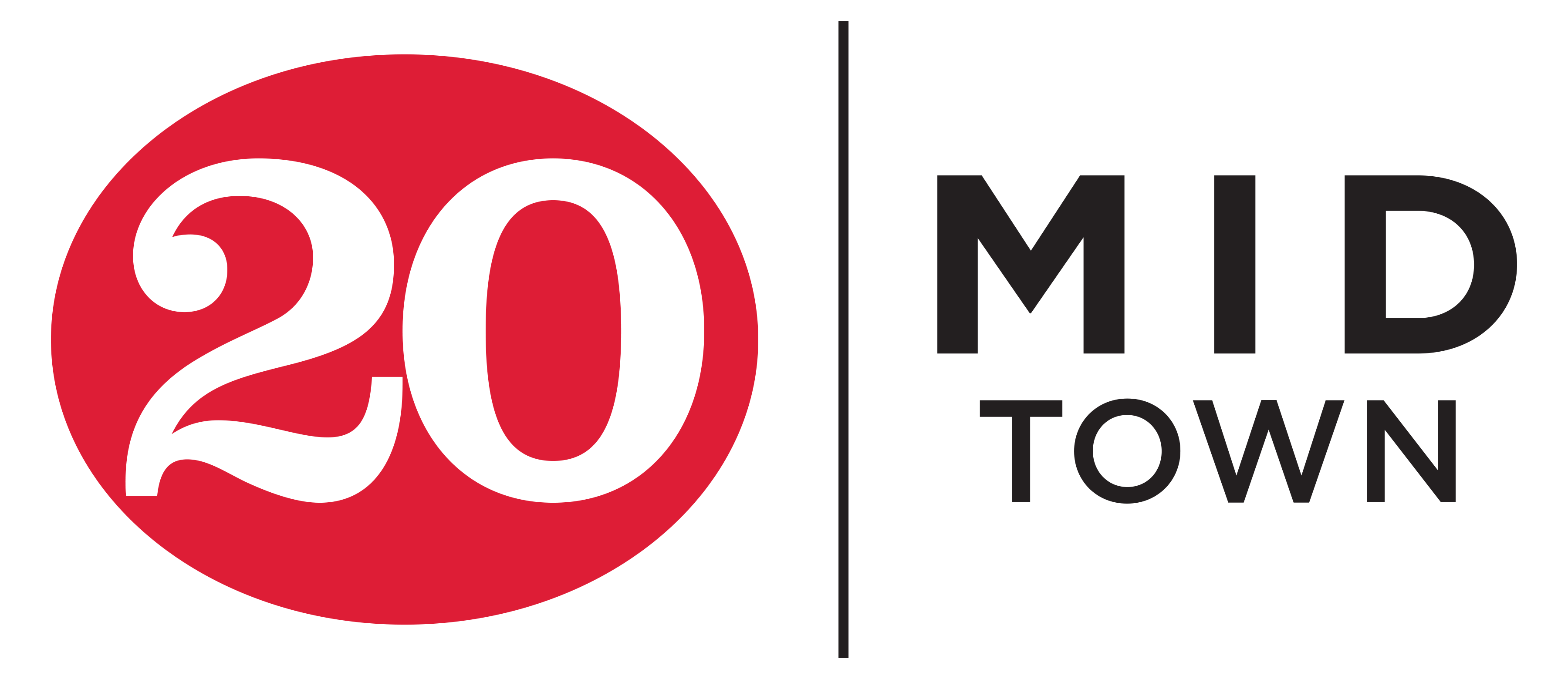 A red circle with the number 20 and the words "MID TOWN" to the right.