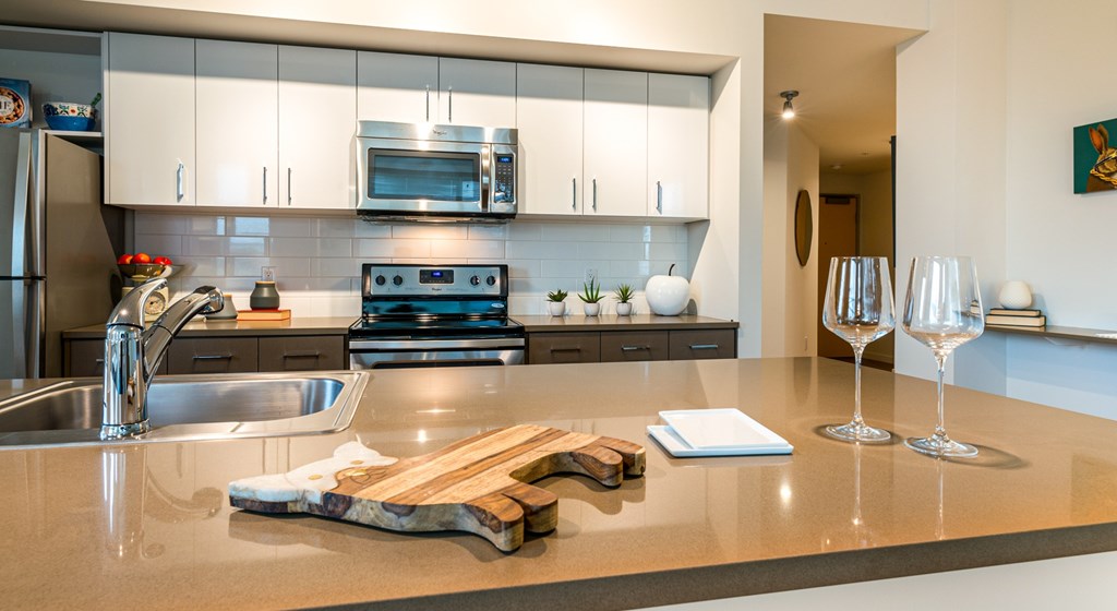 luxury kitchen at Peloton apartments