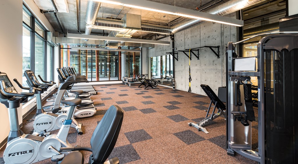 fitness center at Peloton apartments