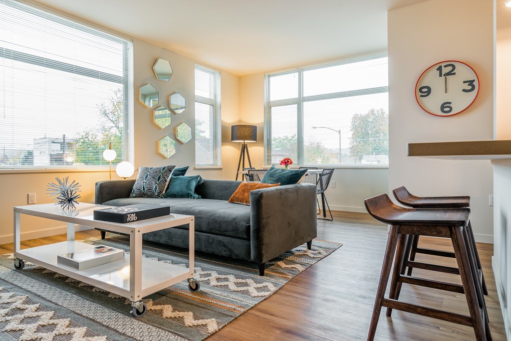 spacious living room at Peloton apartments