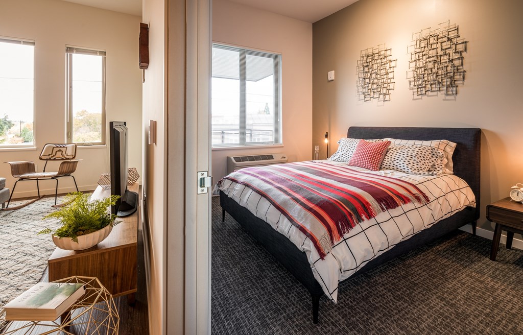 bedroom at Peloton apartments
