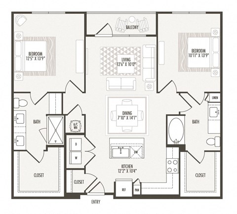 2 bedroom 2bathroom B1 Floor Plan at Retreat at the Rim, San Antonio, 78287