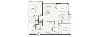 2 bedroom 2bathroom B2 Floor Plan at Retreat at the Rim, San Antonio, Texas