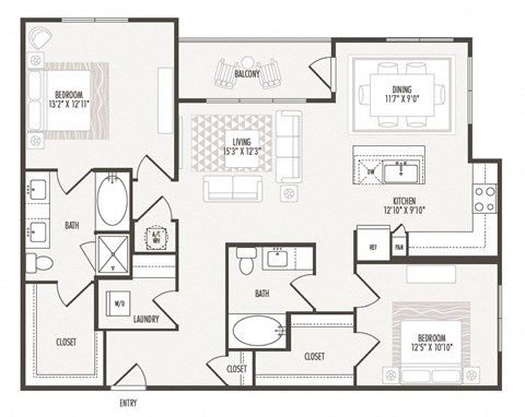 2 bedroom 2bathroom B2 Floor Plan at Retreat at the Rim, San Antonio, Texas