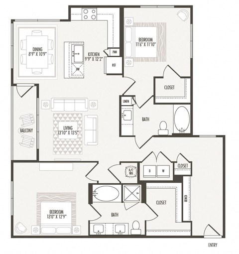 2 bedroom 2bathroom B3 Floor Plan at Retreat at the Rim, San Antonio