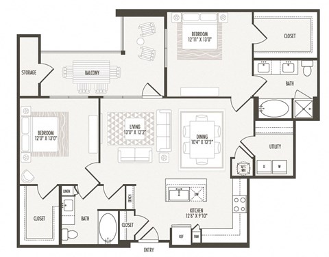 2 bedroom 2bathroom B4 Floor Plan at Retreat at the Rim, Texas