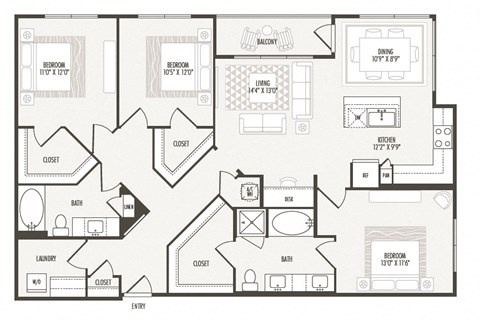 3 bedroom 2bathroom C1 Floor Plan at Retreat at the Rim, Texas