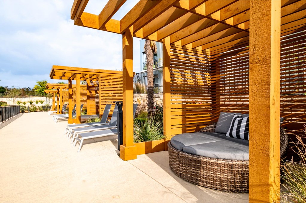 Poolside Cabana Lounging Spaces at Reveal 54 Apartments