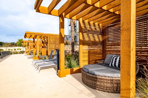 Poolside Cabana Lounging Spaces at Reveal 54 Apartments