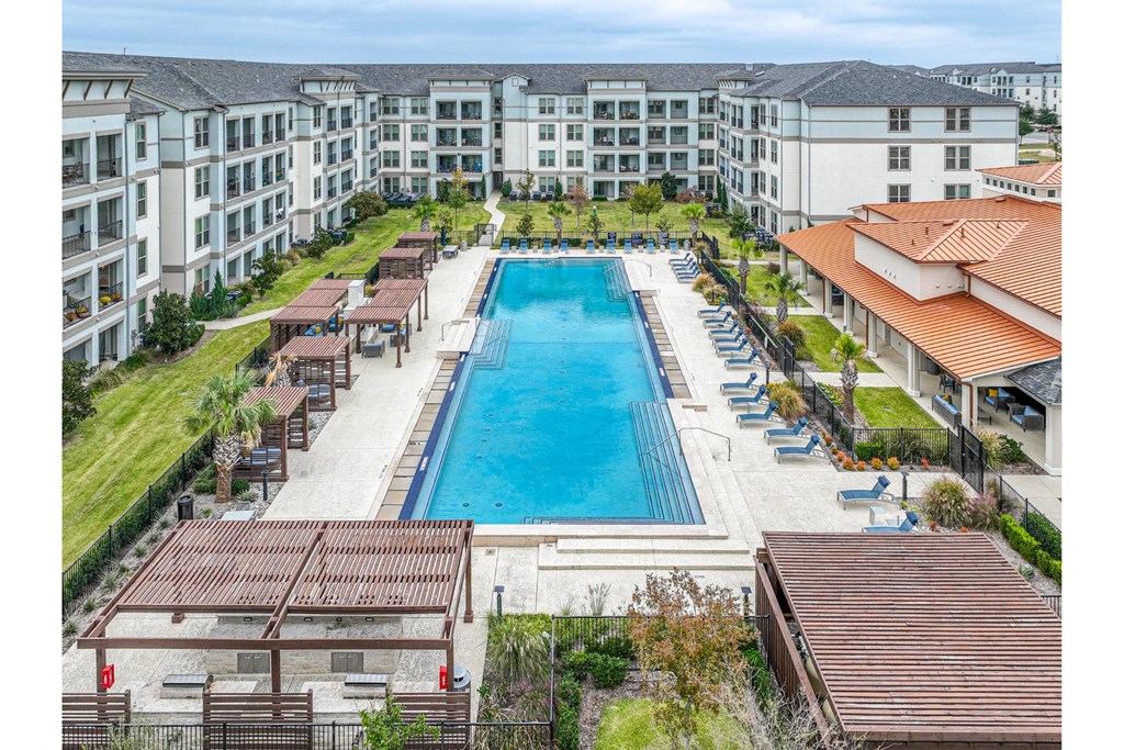 Views of Pool and Cabanas at Reveal at Bayside Apartments