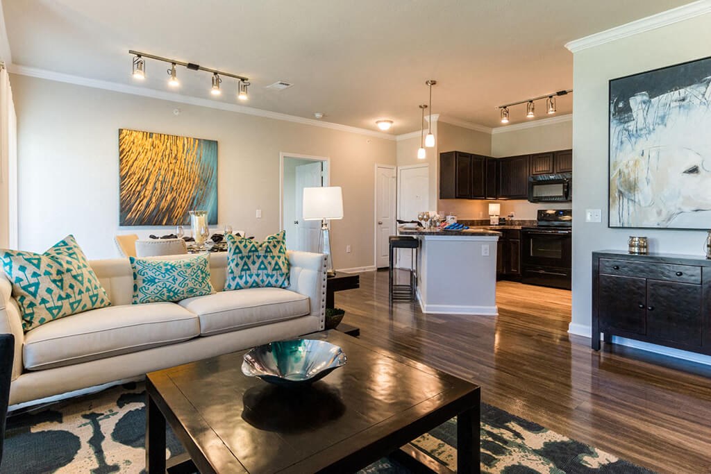 Living Room Come Kitchen View at Park at Briggs Ranch, San Antonio, TX