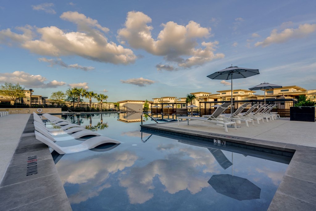 Sun Deck And Poolside Cabanas at Berkshire Santal, Austin, TX, 78735