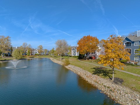 exterior lake view at Saw Mill Village apartments