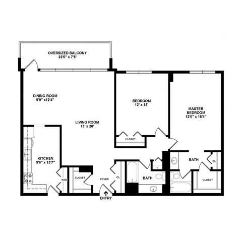 Dupont 2 bed 2 bath floorplan