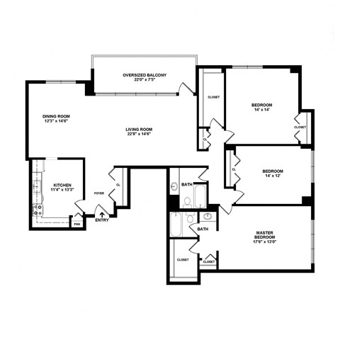 Smithsonian 3 Bedroom 2 bath floorplan