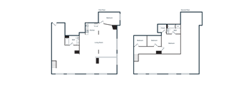 A floor plan of a building with rooms labeled.