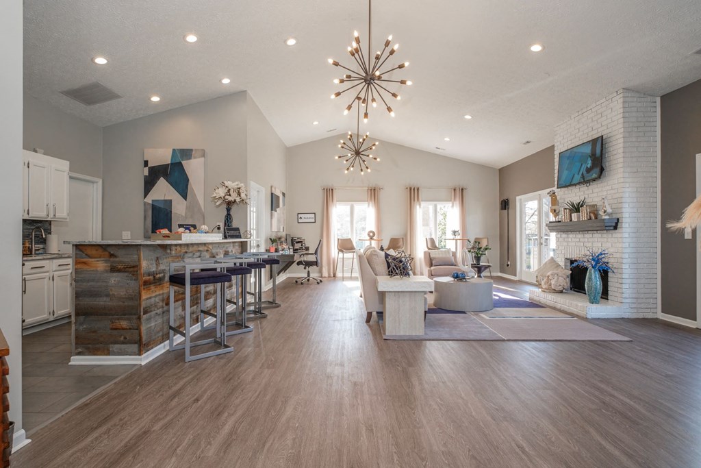 Sterling Park apartments social lounge with kitchen