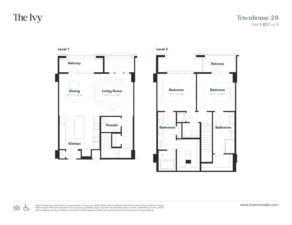 The Ivy apartments TH1 floor plan