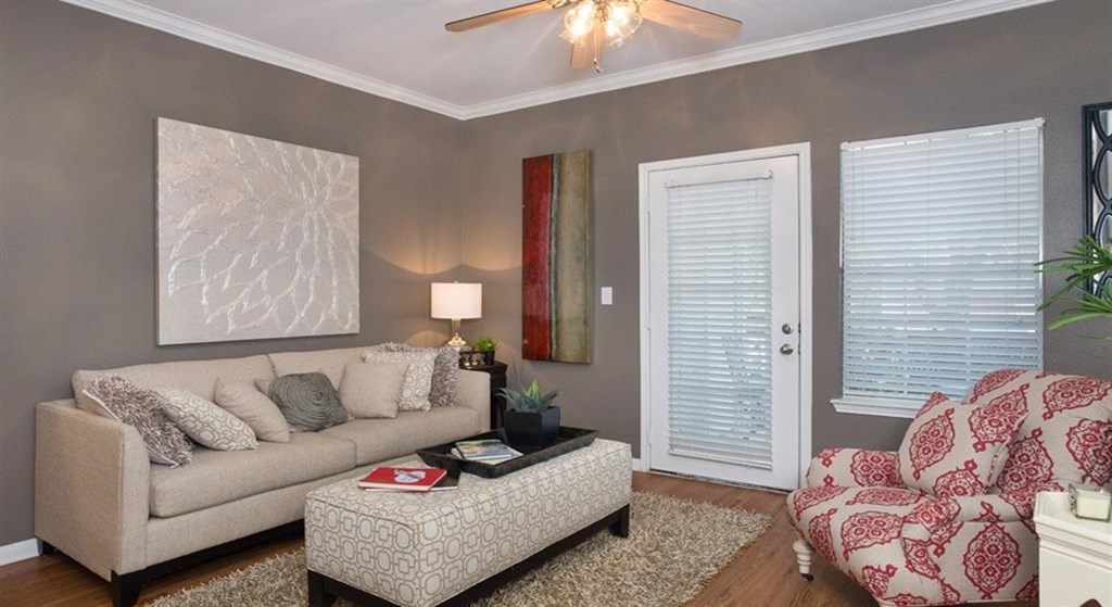 Living Room With Expansive Window at Highlands Hill Country, Austin, TX, 78745