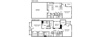 2x2.5 B3 Floor Plan at Estancia Townhomes, Dallas, Texas