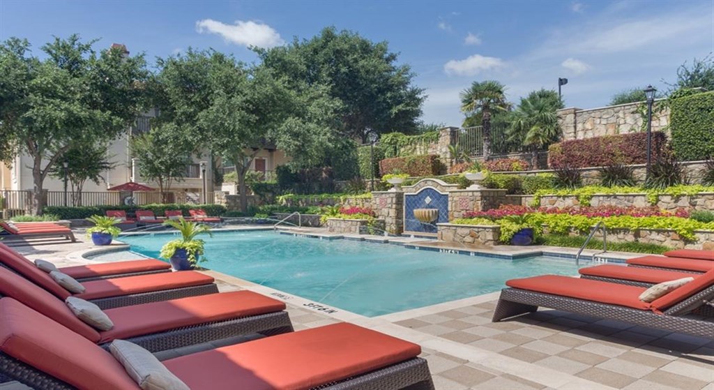 Poolside Lounge Area at Estancia Townhomes, Dallas, Texas