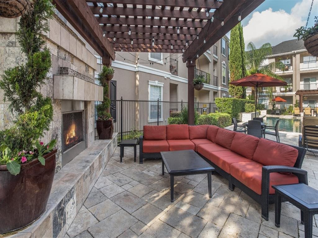 Amenities-Outdoor Fireplace Outdoor Fireplace at Estates at Bellaire, Houston, Texas