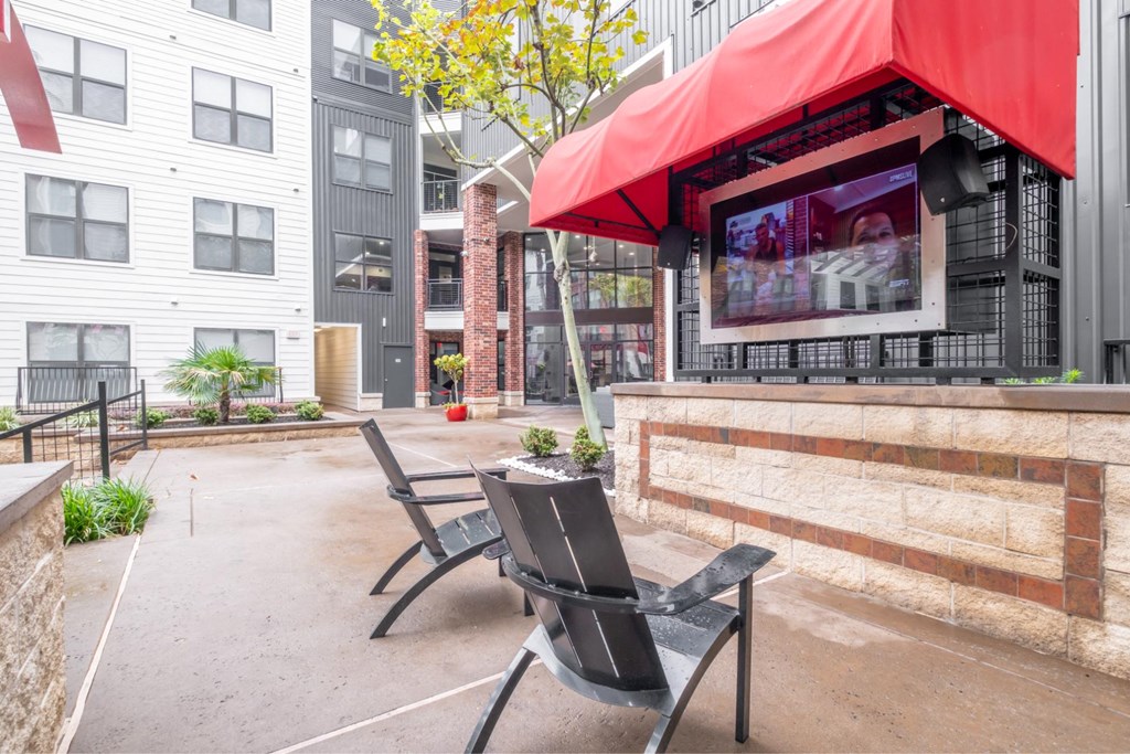 outdoor patio and social area at The Core apartments